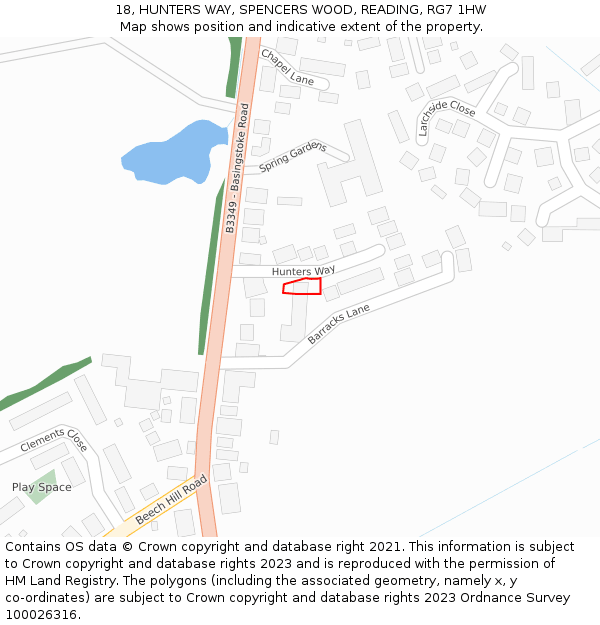 18, HUNTERS WAY, SPENCERS WOOD, READING, RG7 1HW: Location map and indicative extent of plot