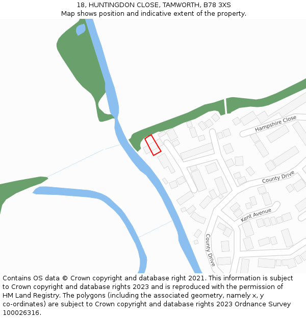 18, HUNTINGDON CLOSE, TAMWORTH, B78 3XS: Location map and indicative extent of plot