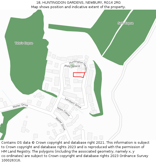 18, HUNTINGDON GARDENS, NEWBURY, RG14 2RG: Location map and indicative extent of plot