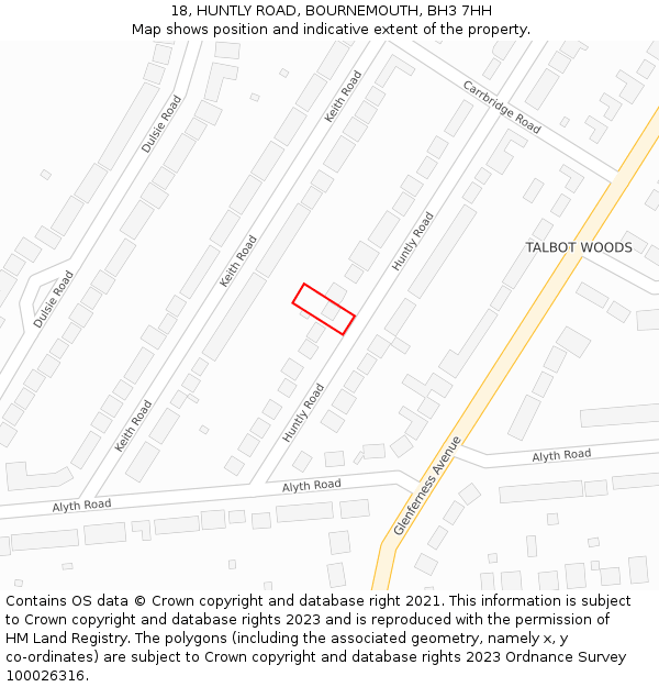 18, HUNTLY ROAD, BOURNEMOUTH, BH3 7HH: Location map and indicative extent of plot