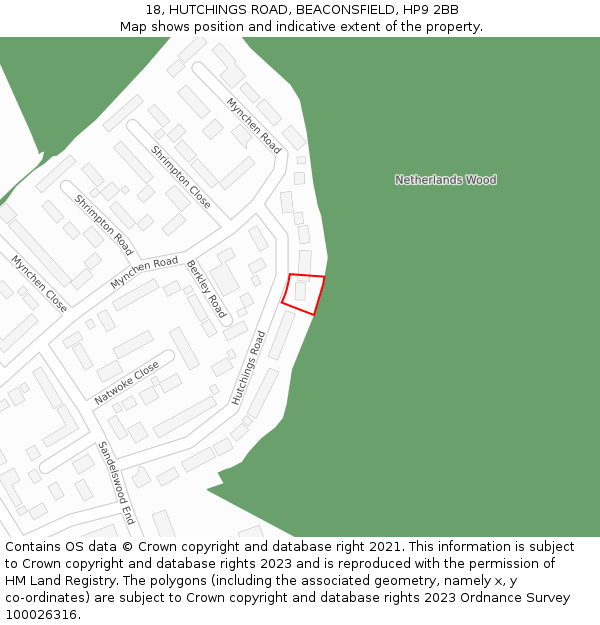 18, HUTCHINGS ROAD, BEACONSFIELD, HP9 2BB: Location map and indicative extent of plot