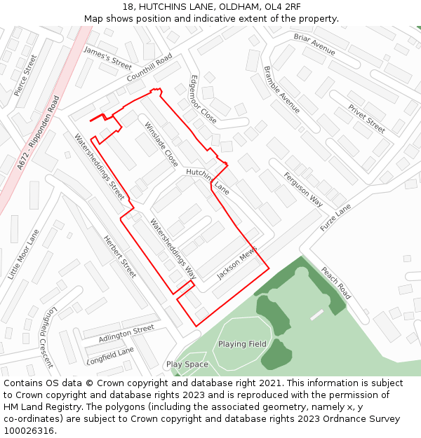 18, HUTCHINS LANE, OLDHAM, OL4 2RF: Location map and indicative extent of plot