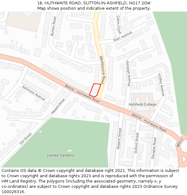 18, HUTHWAITE ROAD, SUTTON-IN-ASHFIELD, NG17 2GW: Location map and indicative extent of plot