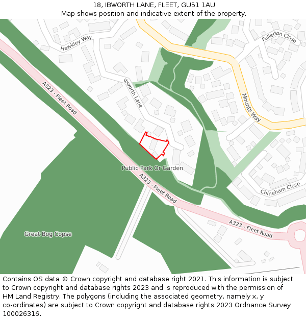 18, IBWORTH LANE, FLEET, GU51 1AU: Location map and indicative extent of plot