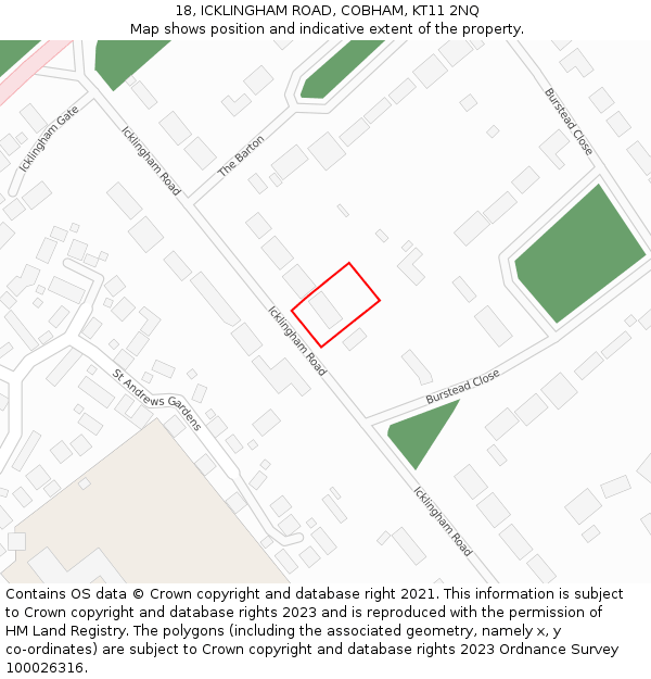 18, ICKLINGHAM ROAD, COBHAM, KT11 2NQ: Location map and indicative extent of plot