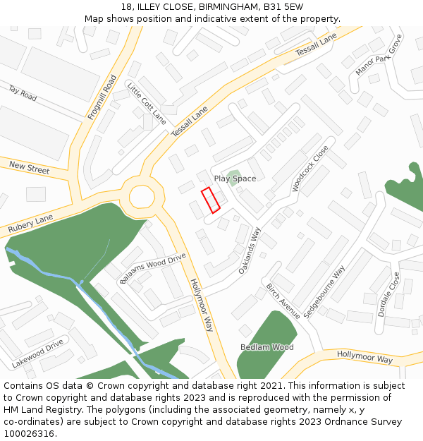 18, ILLEY CLOSE, BIRMINGHAM, B31 5EW: Location map and indicative extent of plot