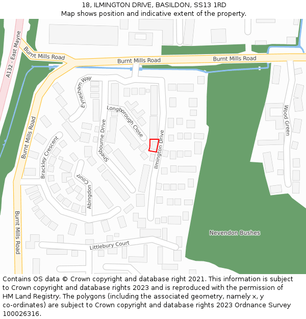 18, ILMINGTON DRIVE, BASILDON, SS13 1RD: Location map and indicative extent of plot