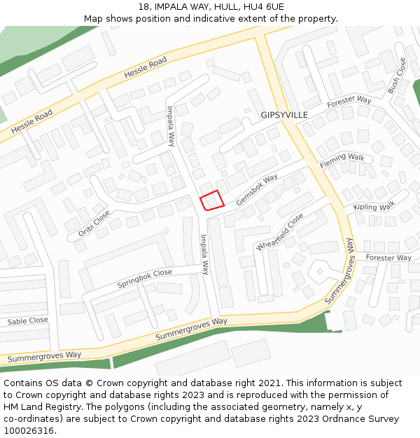 18, IMPALA WAY, HULL, HU4 6UE: Location map and indicative extent of plot