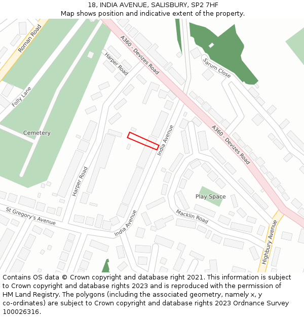 18, INDIA AVENUE, SALISBURY, SP2 7HF: Location map and indicative extent of plot