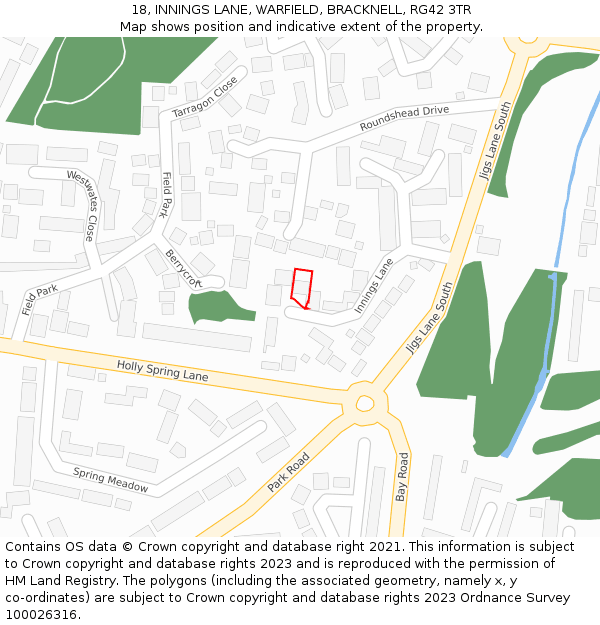 18, INNINGS LANE, WARFIELD, BRACKNELL, RG42 3TR: Location map and indicative extent of plot