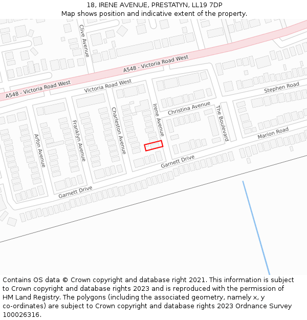 18, IRENE AVENUE, PRESTATYN, LL19 7DP: Location map and indicative extent of plot