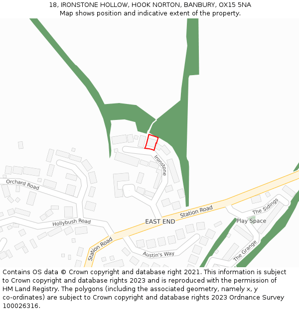 18, IRONSTONE HOLLOW, HOOK NORTON, BANBURY, OX15 5NA: Location map and indicative extent of plot