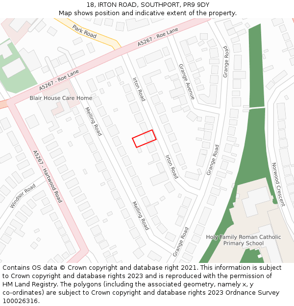 18, IRTON ROAD, SOUTHPORT, PR9 9DY: Location map and indicative extent of plot