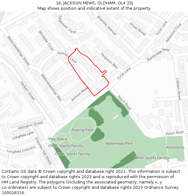 18, JACKSON MEWS, OLDHAM, OL4 2SJ: Location map and indicative extent of plot