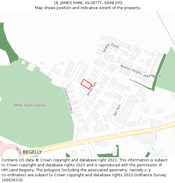 18, JAMES PARK, KILGETTY, SA68 0YD: Location map and indicative extent of plot