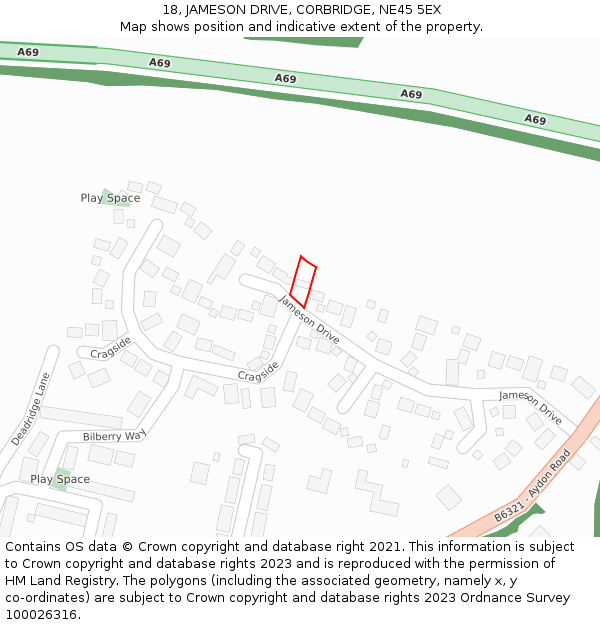 18, JAMESON DRIVE, CORBRIDGE, NE45 5EX: Location map and indicative extent of plot