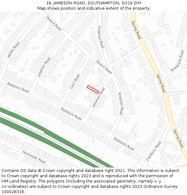 18, JAMESON ROAD, SOUTHAMPTON, SO19 2HY: Location map and indicative extent of plot