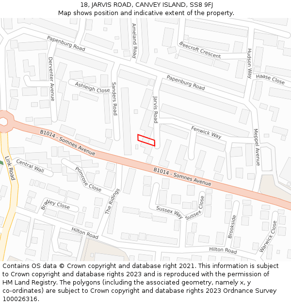 18, JARVIS ROAD, CANVEY ISLAND, SS8 9FJ: Location map and indicative extent of plot