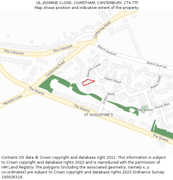 18, JASMINE CLOSE, CHARTHAM, CANTERBURY, CT4 7TF: Location map and indicative extent of plot