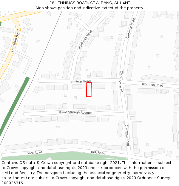 18, JENNINGS ROAD, ST ALBANS, AL1 4NT: Location map and indicative extent of plot