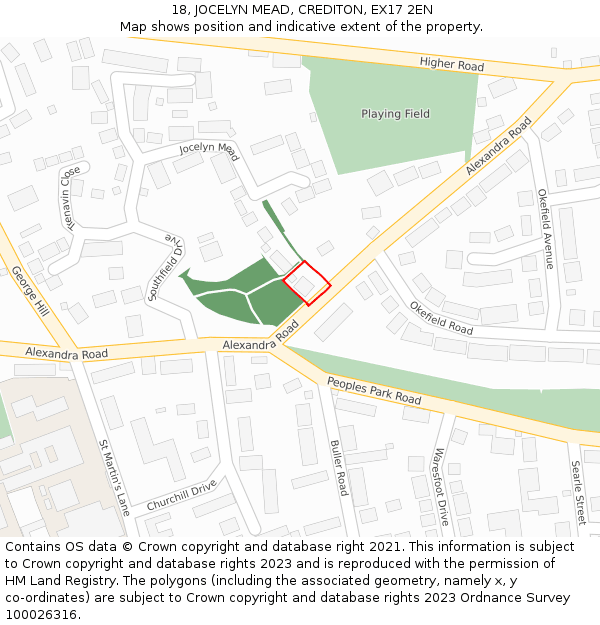 18, JOCELYN MEAD, CREDITON, EX17 2EN: Location map and indicative extent of plot