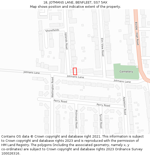 18, JOTMANS LANE, BENFLEET, SS7 5AX: Location map and indicative extent of plot