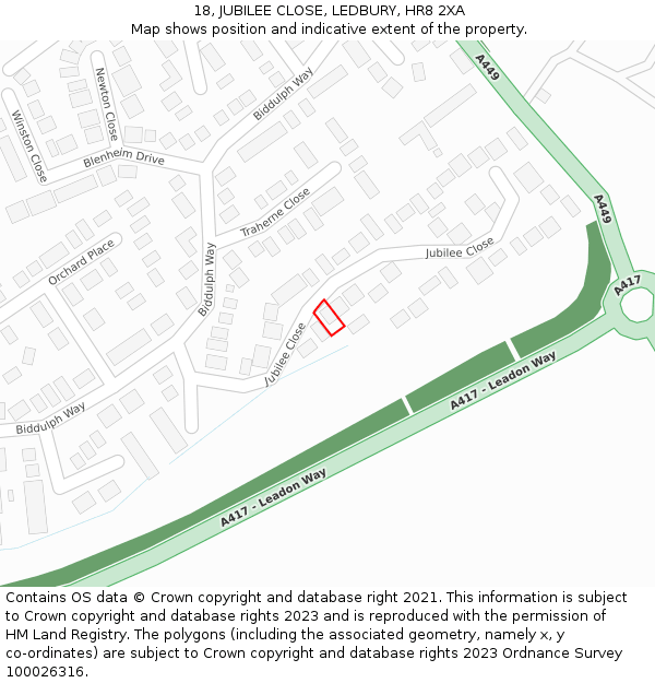 18, JUBILEE CLOSE, LEDBURY, HR8 2XA: Location map and indicative extent of plot