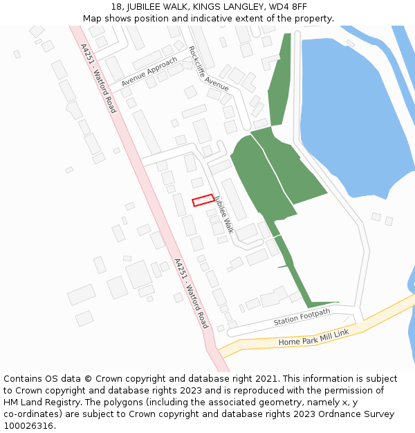 18, JUBILEE WALK, KINGS LANGLEY, WD4 8FF: Location map and indicative extent of plot