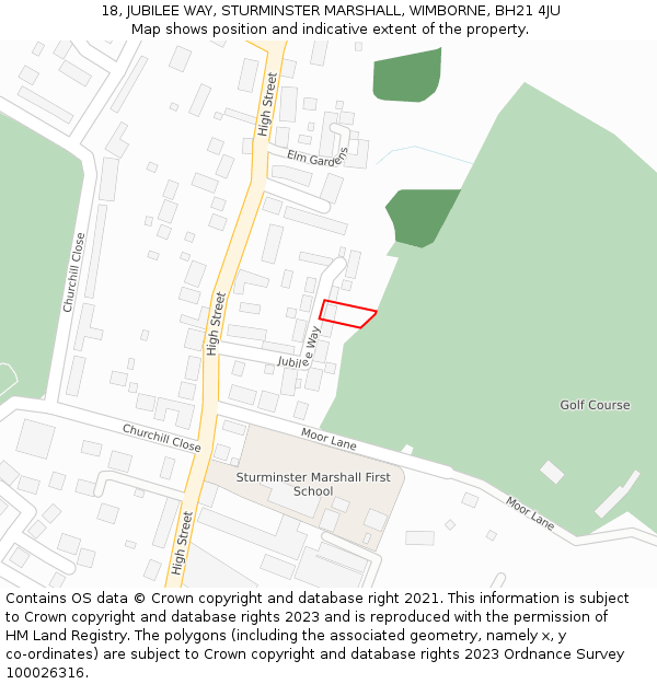 18, JUBILEE WAY, STURMINSTER MARSHALL, WIMBORNE, BH21 4JU: Location map and indicative extent of plot