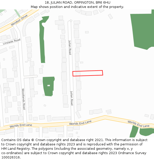 18, JULIAN ROAD, ORPINGTON, BR6 6HU: Location map and indicative extent of plot