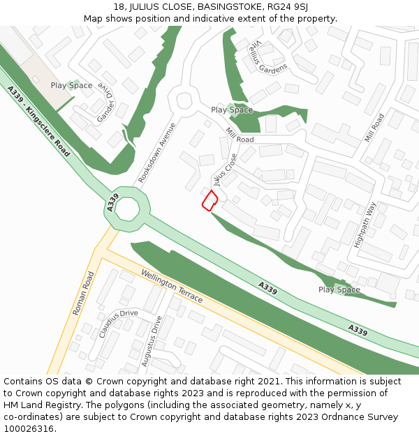 18, JULIUS CLOSE, BASINGSTOKE, RG24 9SJ: Location map and indicative extent of plot