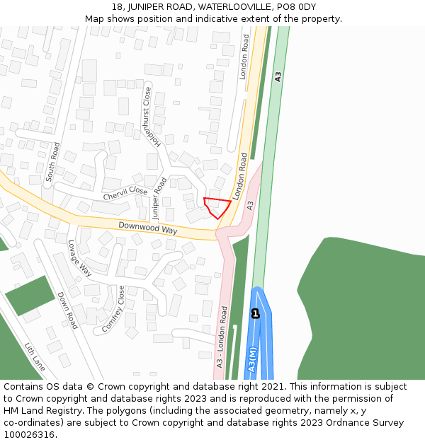18, JUNIPER ROAD, WATERLOOVILLE, PO8 0DY: Location map and indicative extent of plot