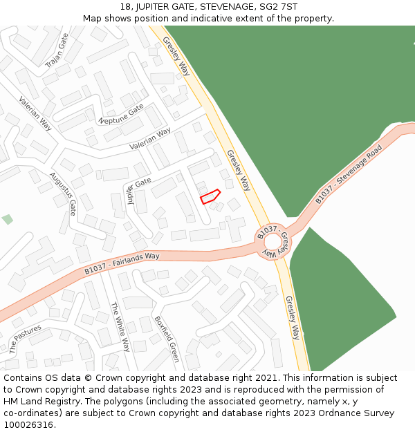 18, JUPITER GATE, STEVENAGE, SG2 7ST: Location map and indicative extent of plot