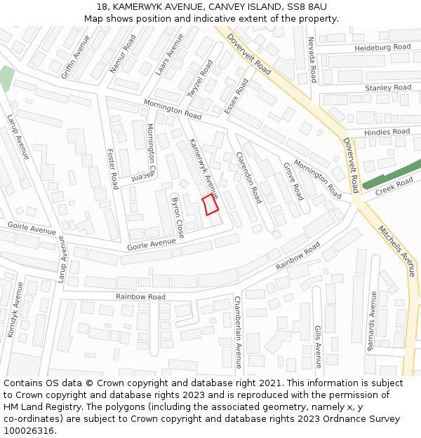 18, KAMERWYK AVENUE, CANVEY ISLAND, SS8 8AU: Location map and indicative extent of plot