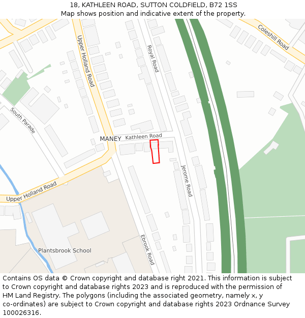 18, KATHLEEN ROAD, SUTTON COLDFIELD, B72 1SS: Location map and indicative extent of plot