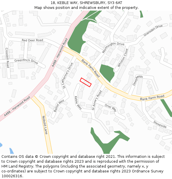 18, KEBLE WAY, SHREWSBURY, SY3 6AT: Location map and indicative extent of plot