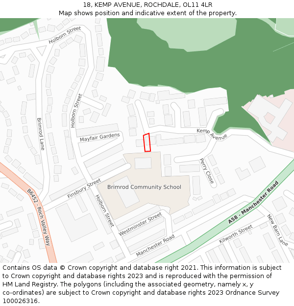 18, KEMP AVENUE, ROCHDALE, OL11 4LR: Location map and indicative extent of plot