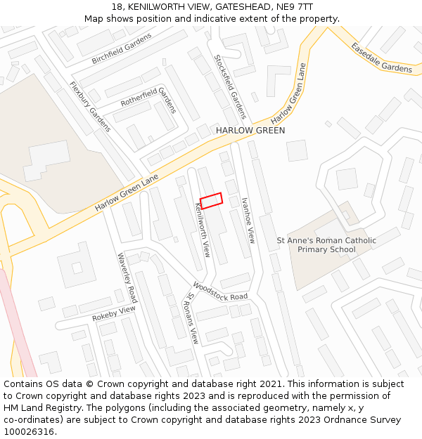 18, KENILWORTH VIEW, GATESHEAD, NE9 7TT: Location map and indicative extent of plot