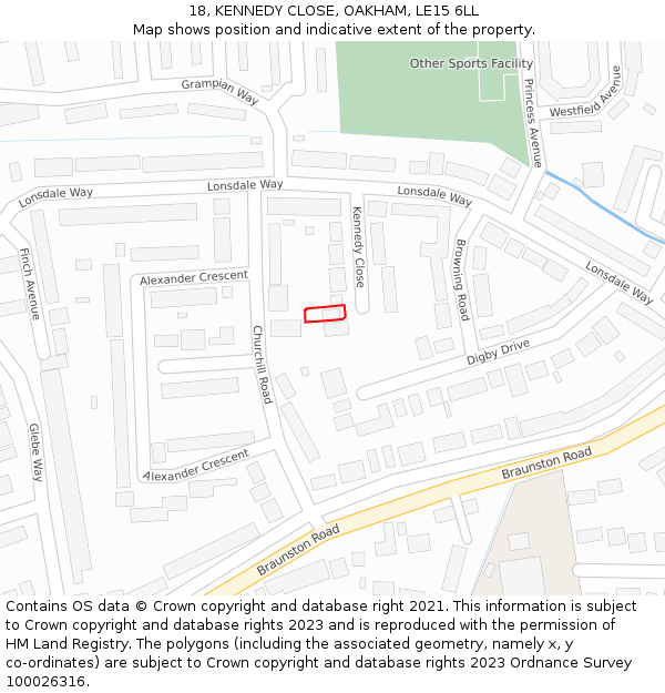 18, KENNEDY CLOSE, OAKHAM, LE15 6LL: Location map and indicative extent of plot