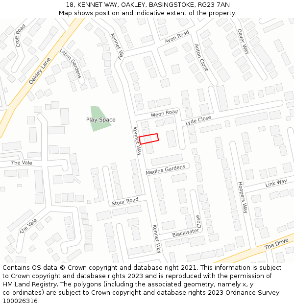 18, KENNET WAY, OAKLEY, BASINGSTOKE, RG23 7AN: Location map and indicative extent of plot