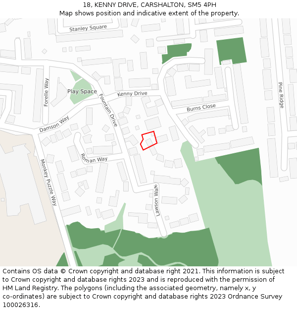 18, KENNY DRIVE, CARSHALTON, SM5 4PH: Location map and indicative extent of plot