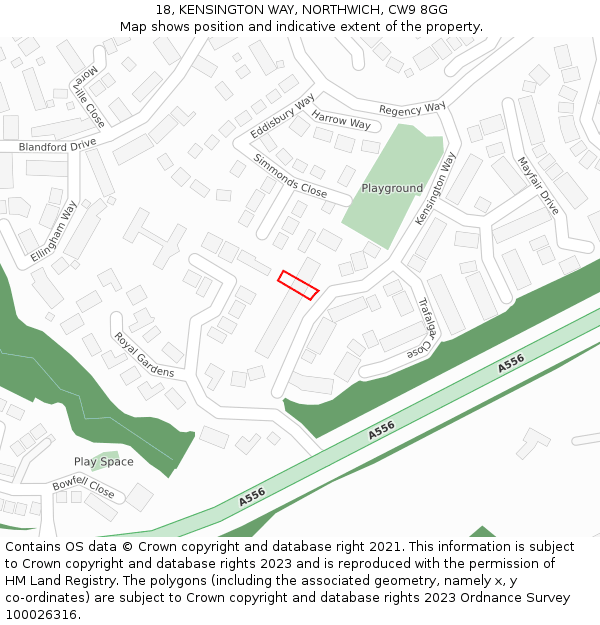 18, KENSINGTON WAY, NORTHWICH, CW9 8GG: Location map and indicative extent of plot