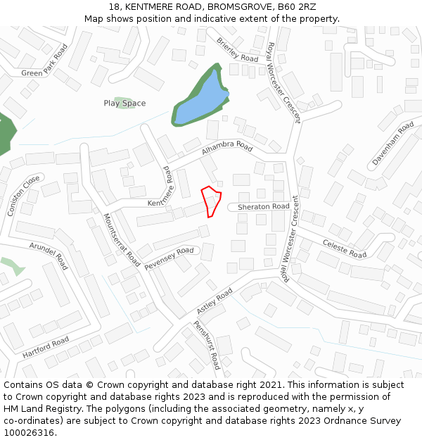 18, KENTMERE ROAD, BROMSGROVE, B60 2RZ: Location map and indicative extent of plot
