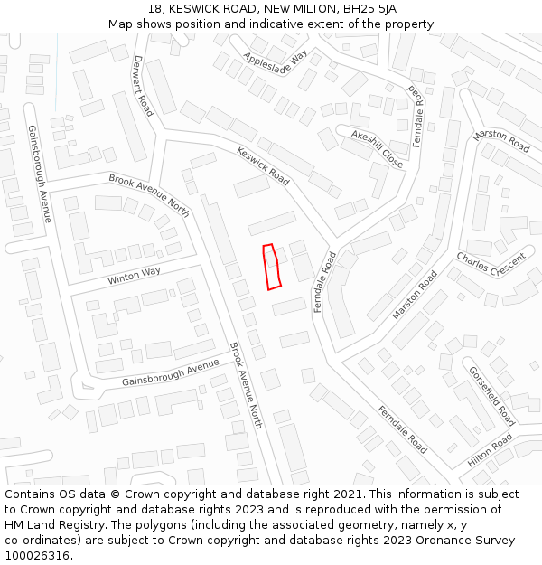 18, KESWICK ROAD, NEW MILTON, BH25 5JA: Location map and indicative extent of plot