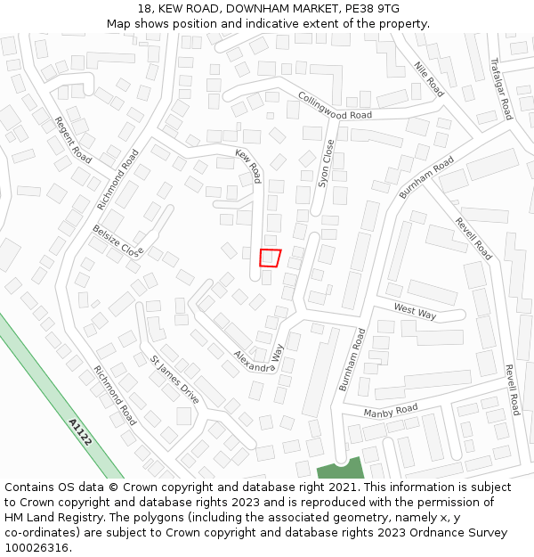 18, KEW ROAD, DOWNHAM MARKET, PE38 9TG: Location map and indicative extent of plot