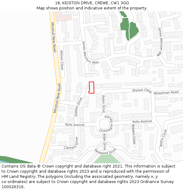 18, KIDSTON DRIVE, CREWE, CW1 3GG: Location map and indicative extent of plot