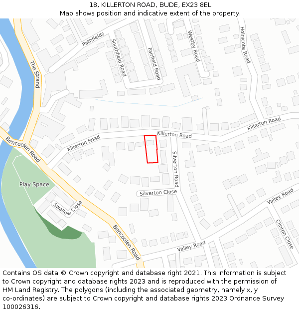 18, KILLERTON ROAD, BUDE, EX23 8EL: Location map and indicative extent of plot
