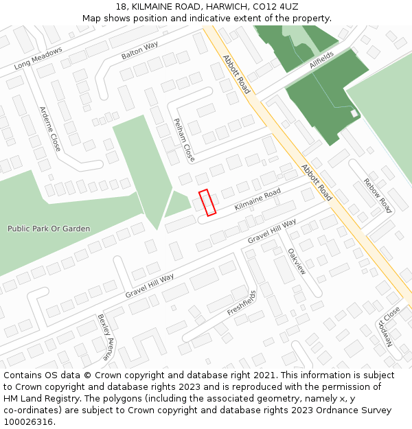 18, KILMAINE ROAD, HARWICH, CO12 4UZ: Location map and indicative extent of plot