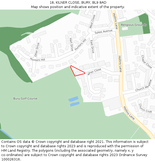 18, KILNER CLOSE, BURY, BL9 8AD: Location map and indicative extent of plot