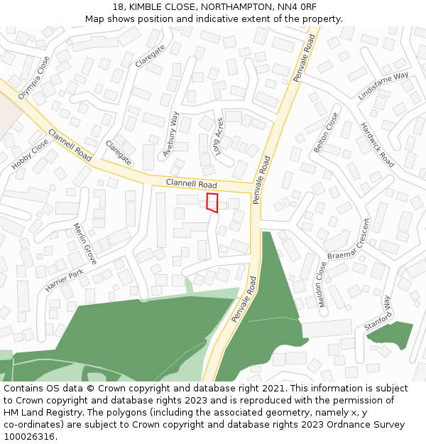 18, KIMBLE CLOSE, NORTHAMPTON, NN4 0RF: Location map and indicative extent of plot